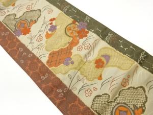 花々に雲模様織出し袋帯